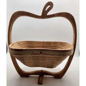 Bonnie & Pop NY Wood Collapsible Apple Folding Fruit Basket Bowl Folds Flat